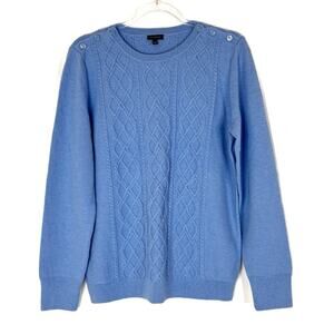 Talbots | Lavender Blue Cable Knit Lambswool Blend Sweater Button Shoulder L